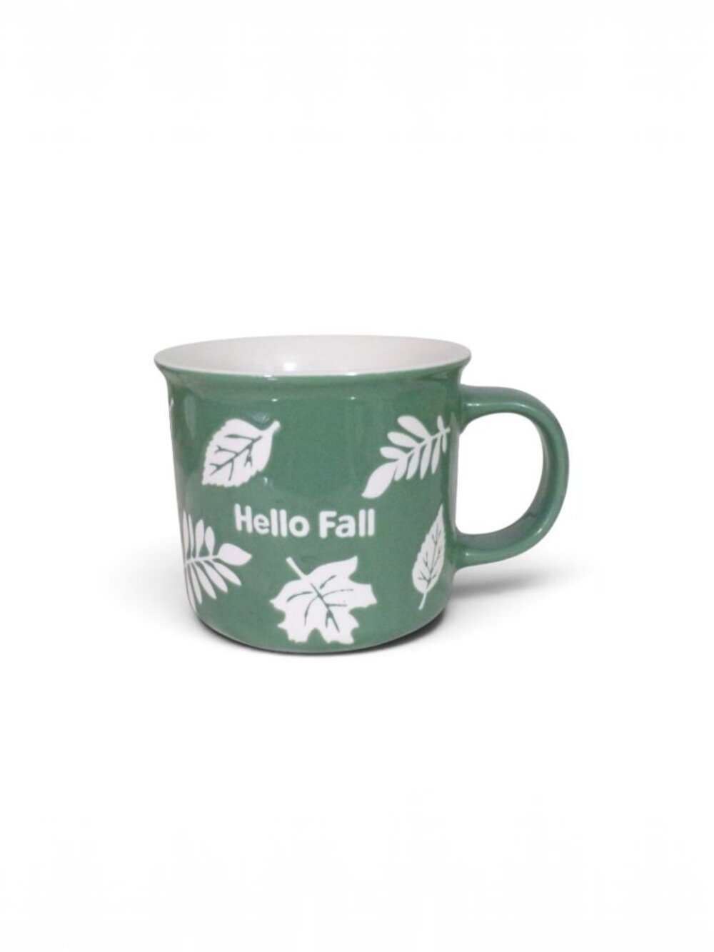 Hello Fall Mug Heavyweight Ceramic 4" x 3.5" Raised Glaze Leaves